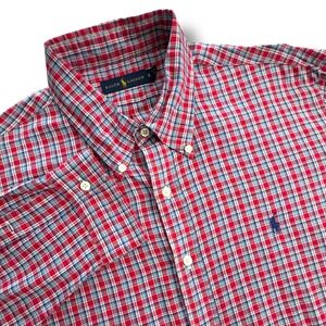 Ralph Lauren Men's XXL Classic‎ Fit Plaid Button Down Shirt Red Blue